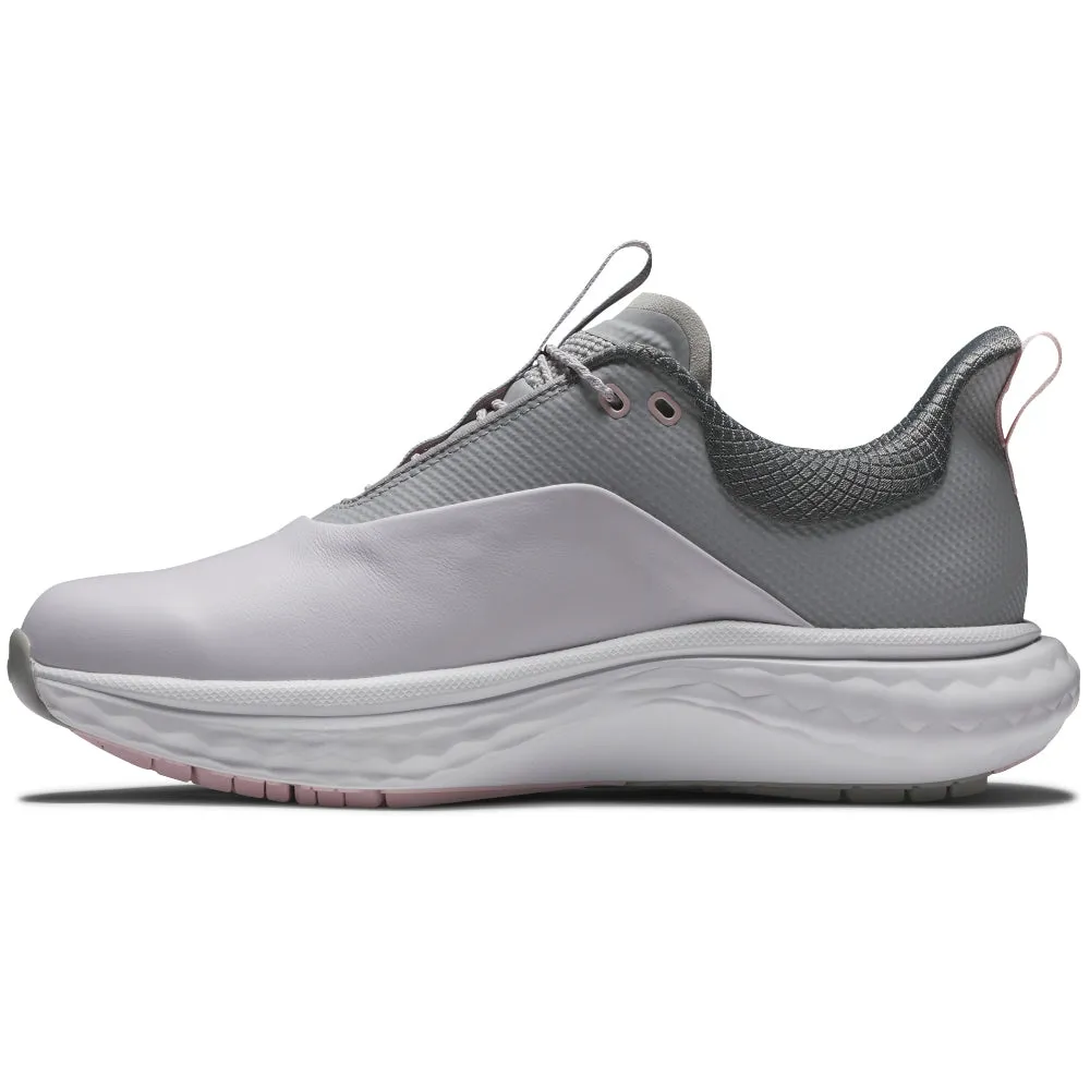 Power Every Step Footjoy Quantum Ladies Spikeless Waterproof Shoes - White/Grey/Pink