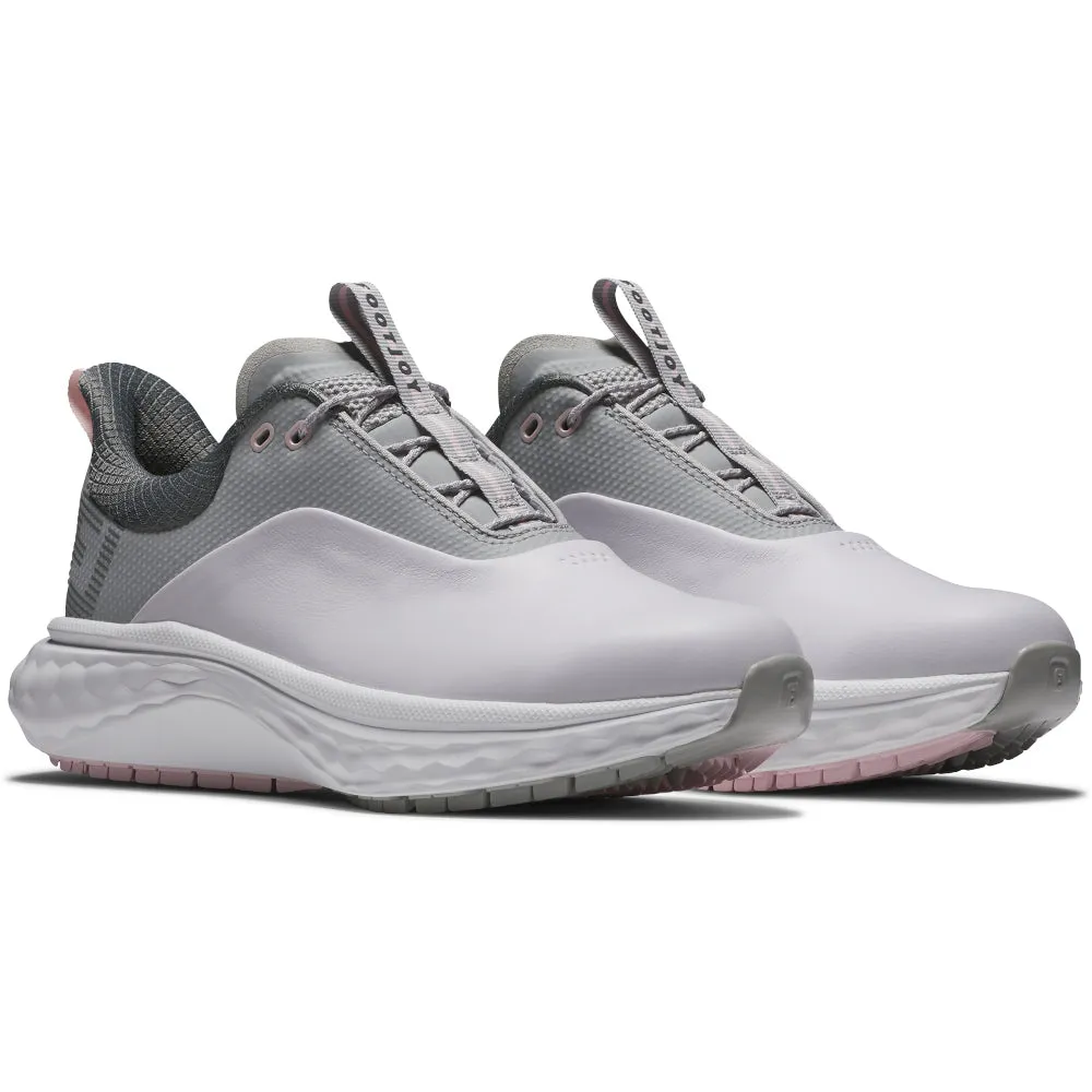Style Meets Power Footjoy Quantum Ladies Spikeless Waterproof Shoes - White/Grey/Pink