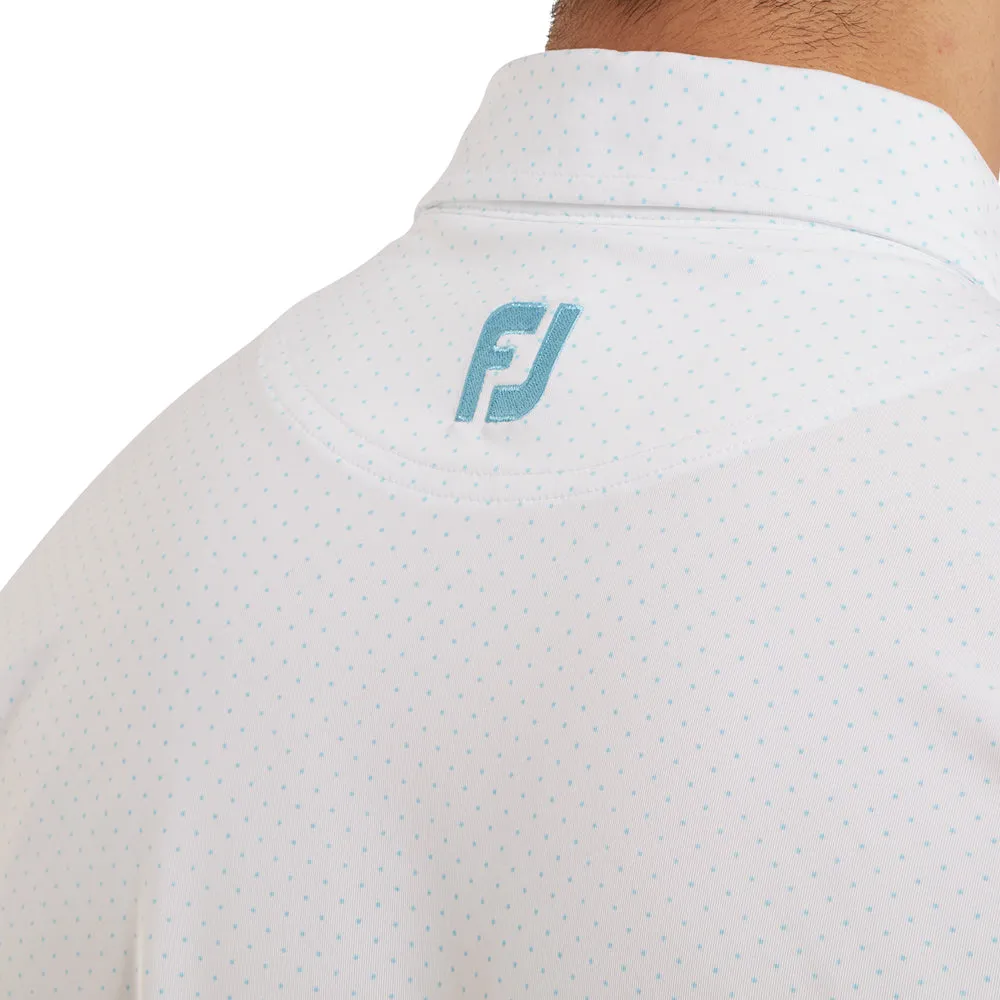 Footjoy Stretch Lisle Dot Print Polo Shirt - White/Light Blue Autumn Sale