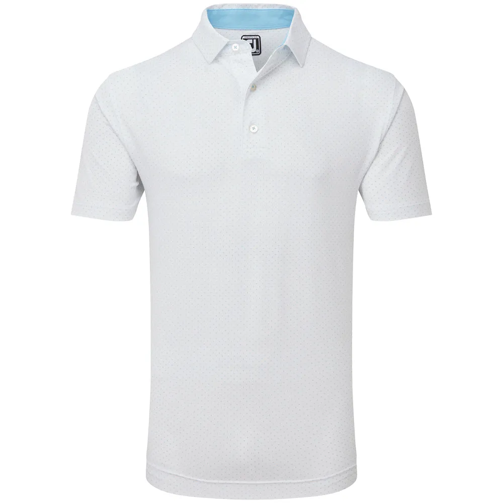 Footjoy Stretch Lisle Dot Print Polo Shirt - White/Light Blue Memorial Day Sale