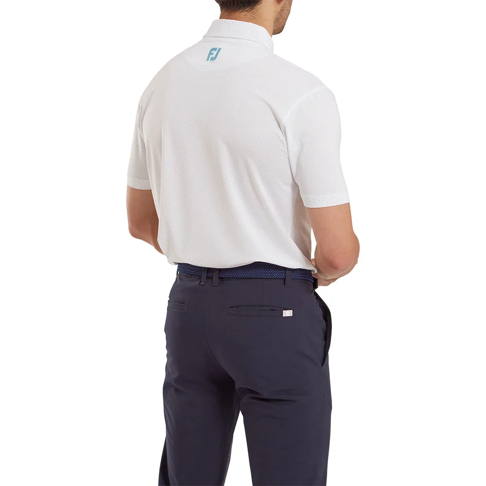 Footjoy Stretch Lisle Dot Print Polo Shirt - White/Light Blue Made to Move