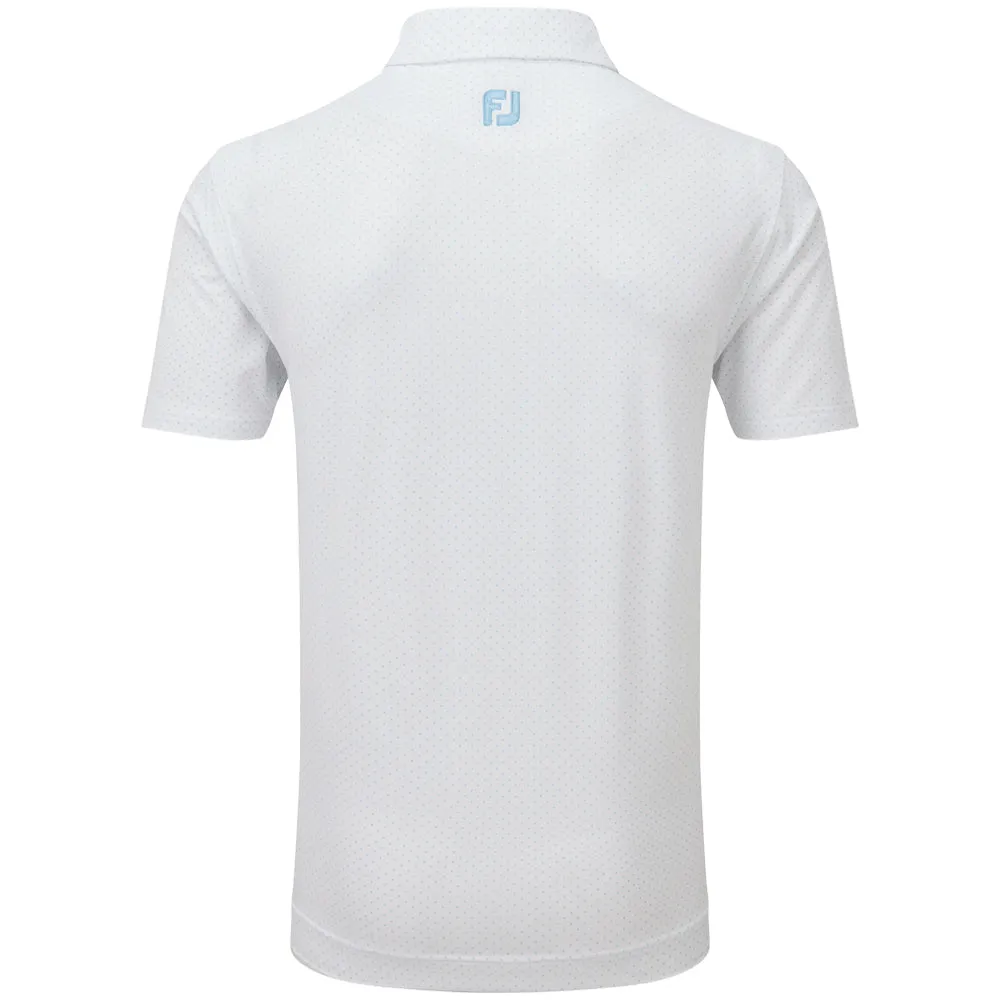 No Limits, Just Style Walk with Power Footjoy Stretch Lisle Dot Print Polo Shirt - White/Light Blue