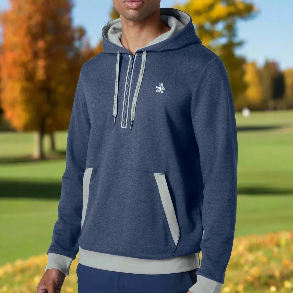 Original Penguin 1/4 Zip Colour Block Hoodie - Black Iris Bijou Heather Own the Vibe