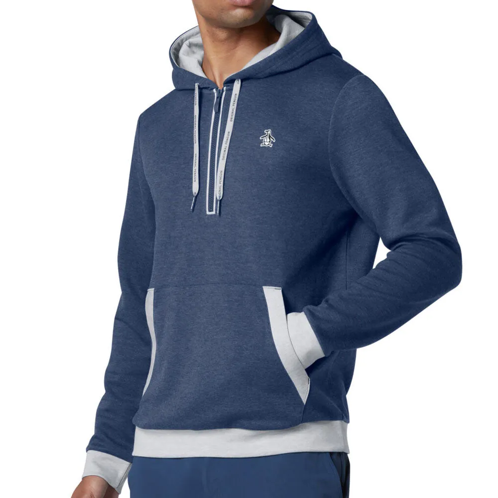 Original Penguin 1/4 Zip Colour Block Hoodie - Black Iris Bijou Heather Halloween Sale Black Friday Sale