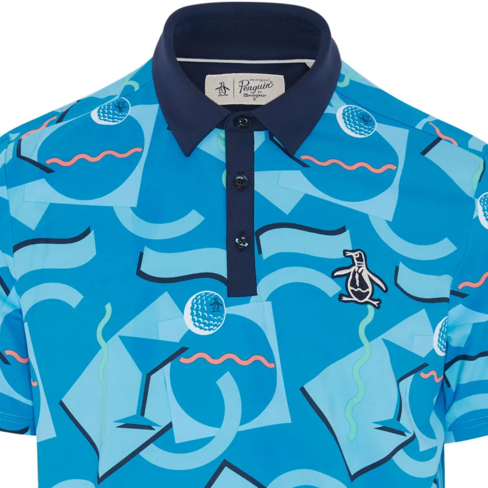 Original Penguin All Over Abstract Polo Shirt - Blue Jewel Walk with Power