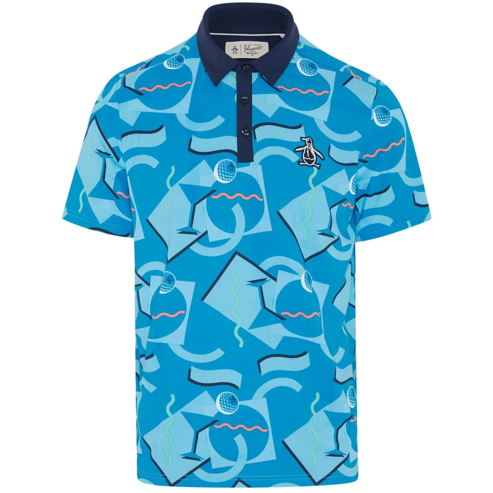 Define Your Own Way Move Beyond Ordinary Original Penguin All Over Abstract Polo Shirt - Blue Jewel
