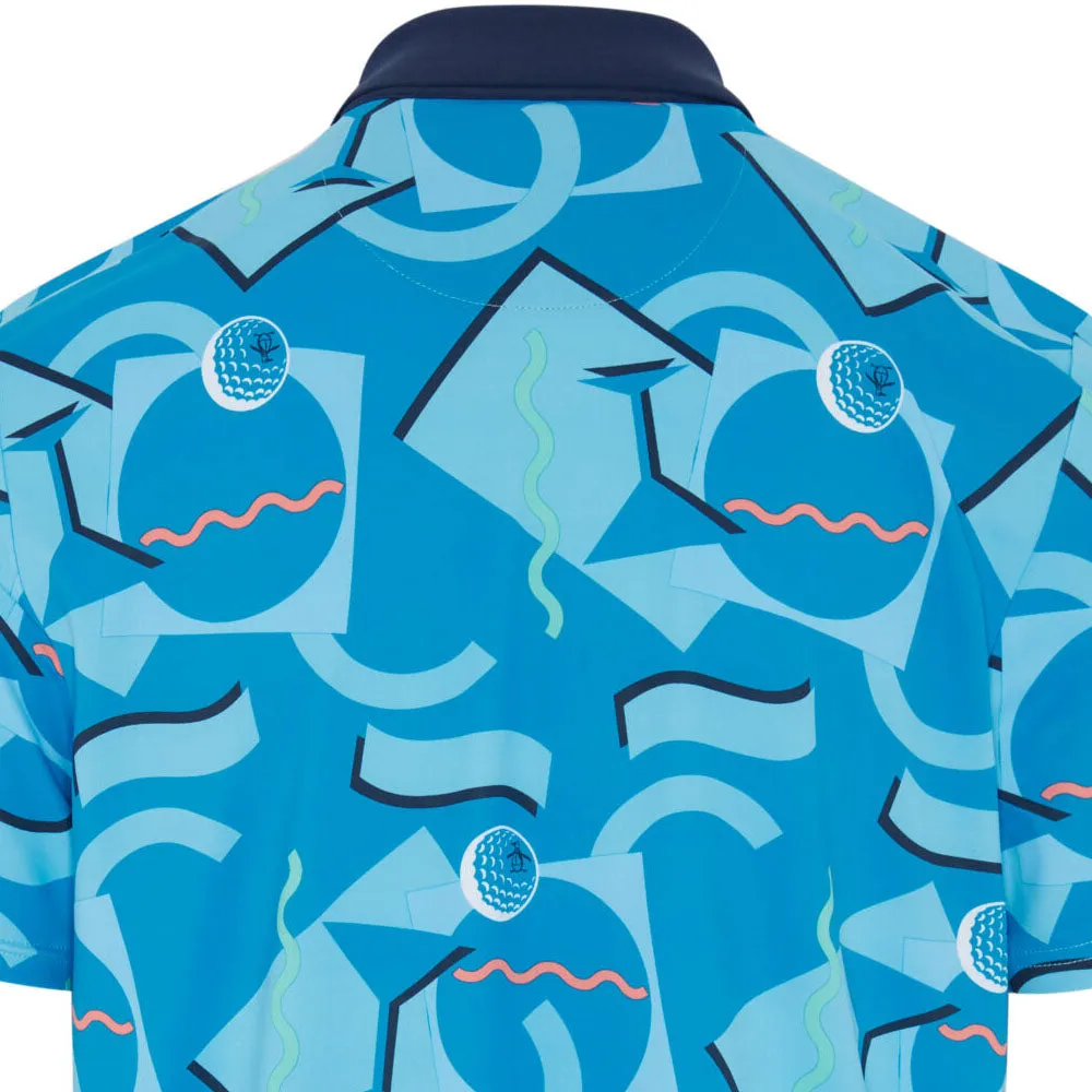 Economical Built to Perform Original Penguin All Over Abstract Polo Shirt - Blue Jewel