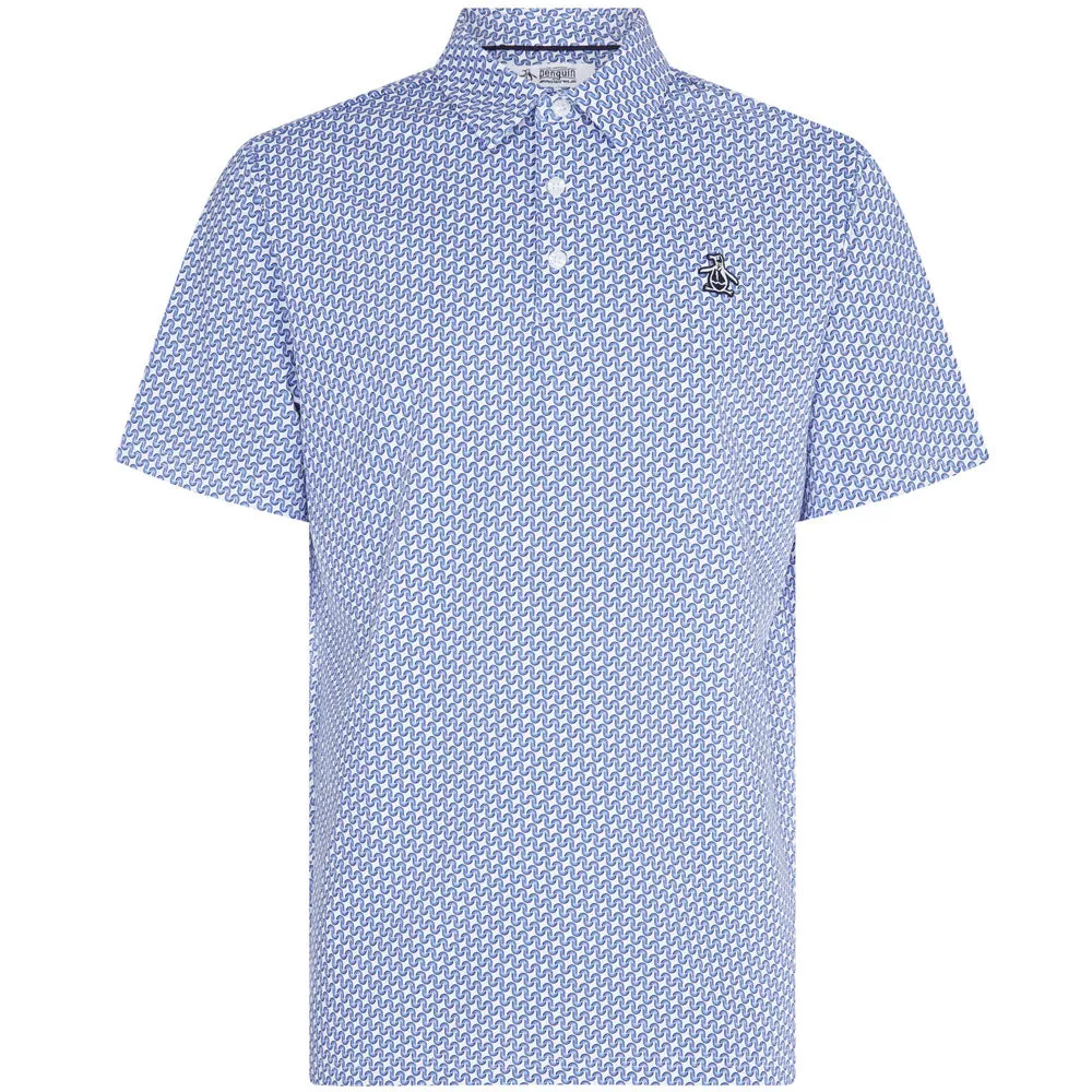 Original Penguin All Over Heritage Geo Print Polo Shirt - Amparo Blue Black Friday Sale