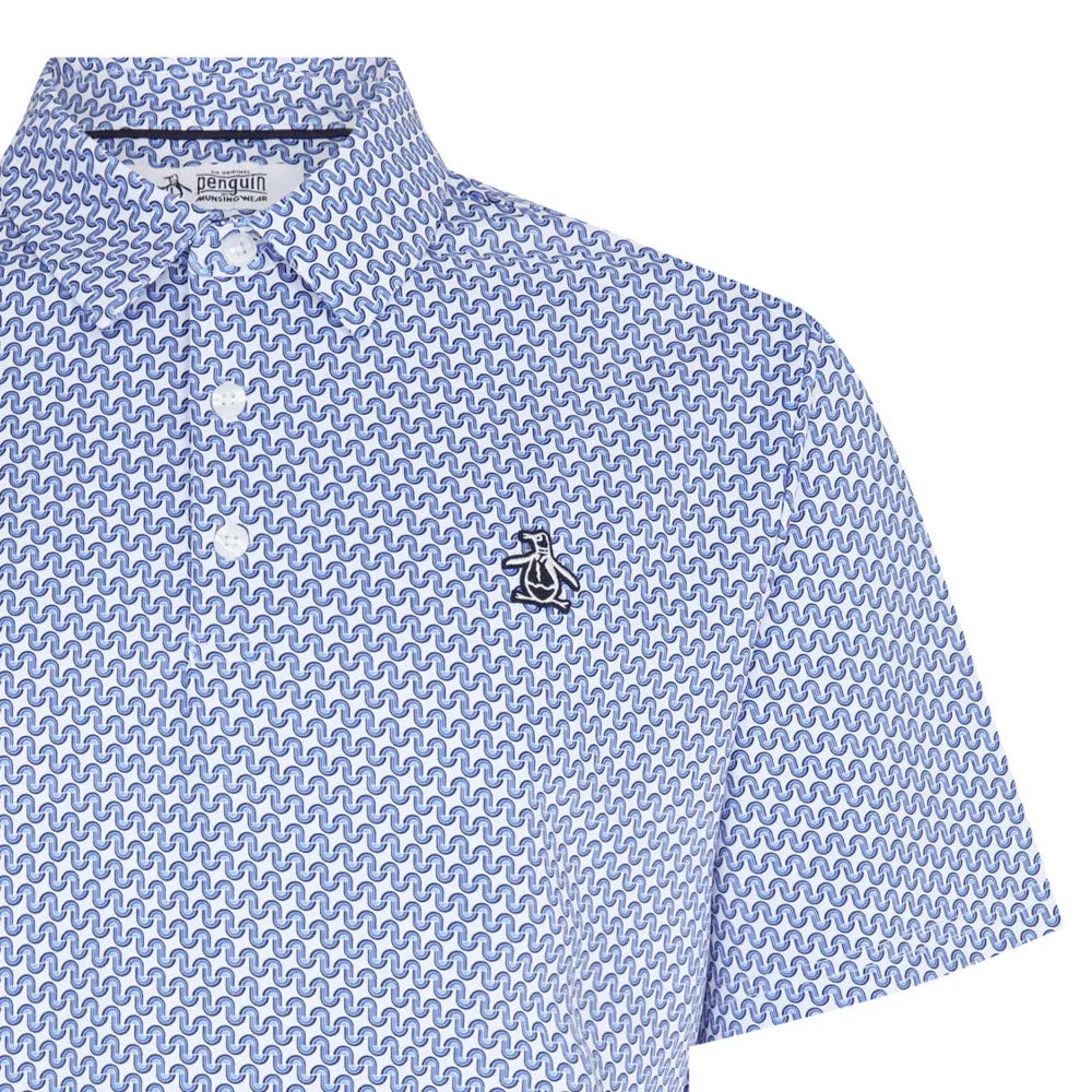 Deal Of The Century Command Attention Original Penguin All Over Heritage Geo Print Polo Shirt - Amparo Blue