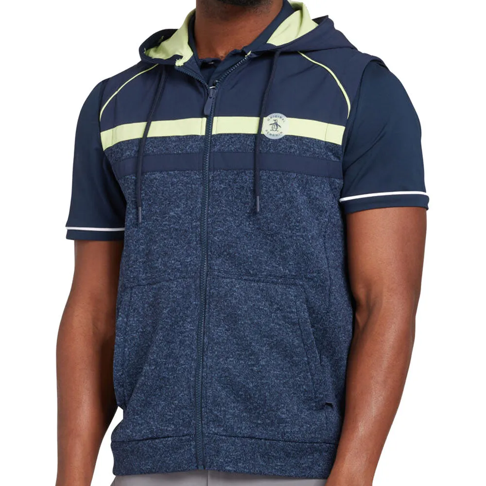 Original Penguin Full Zip Heritage Mixed Media Hoodie Gilet - Black Iris Bijou Heather Black Friday Offer Born to Stand Out