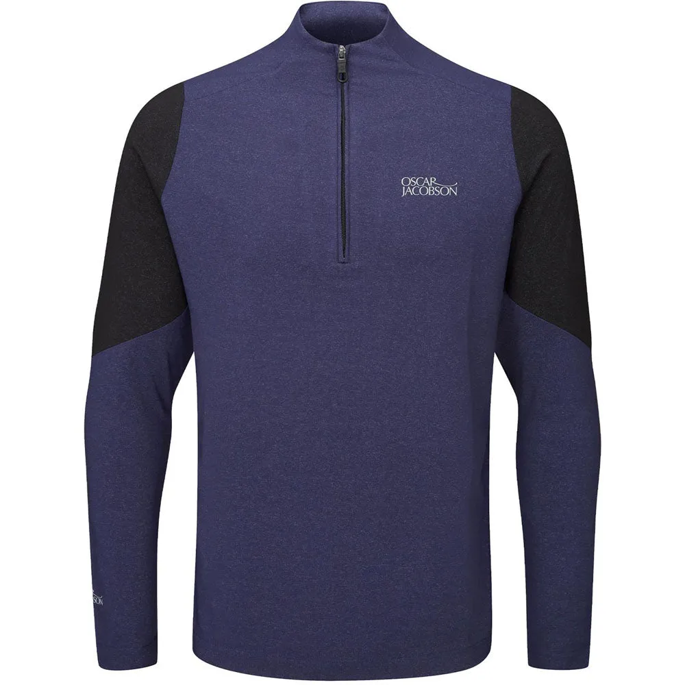 Oscar Jacobson Lodstock Tour Mid Layer 1/2 Zip Pullover - Navy Marl Christmas Eve Sale Clearance Sale