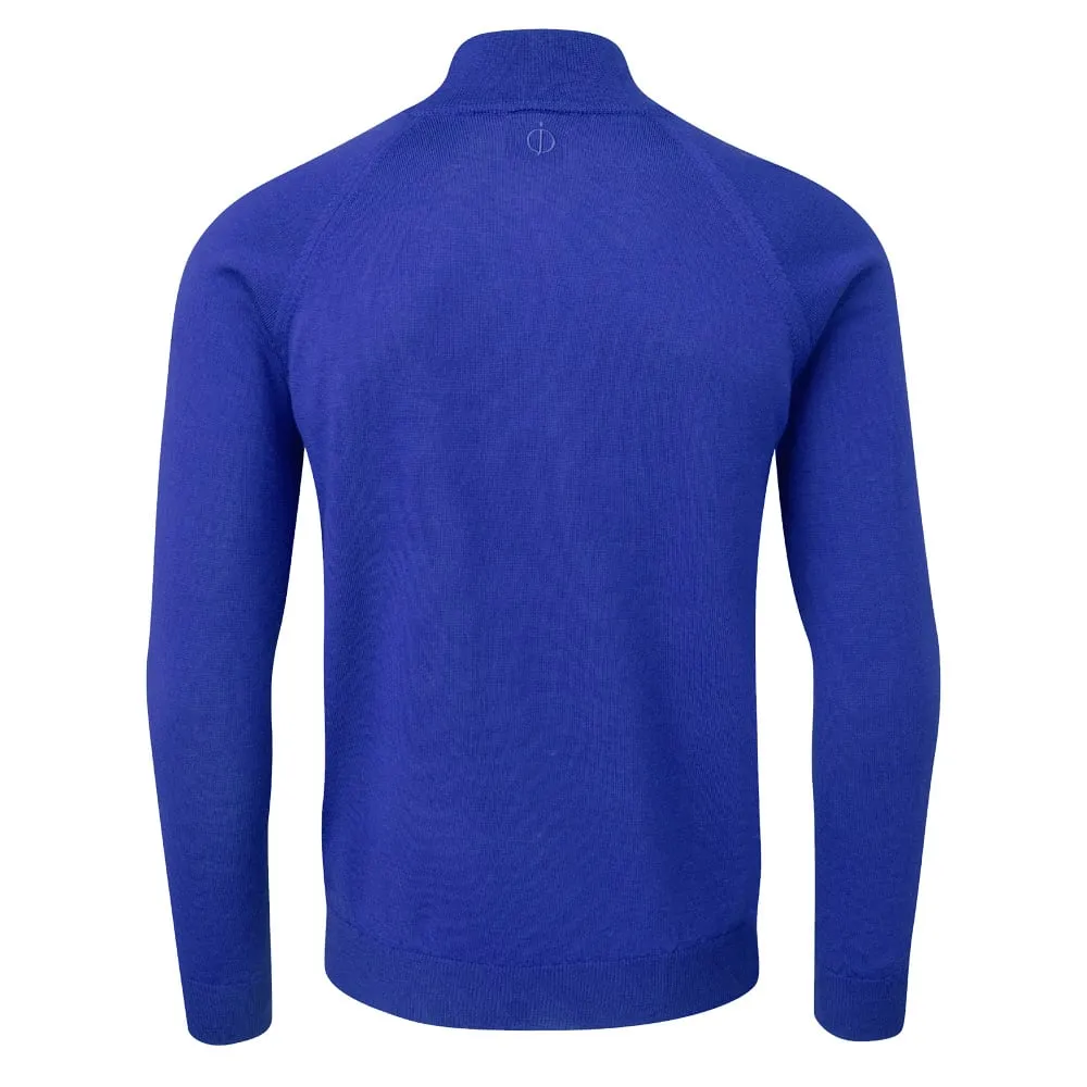 Oscar Jacobson Warwick Zip Neck Merino Sweater - Royal Blue Built to Perform