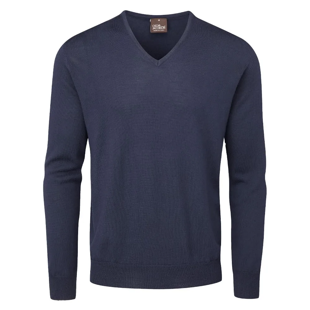 Made to Move Oscar Jacobson Weston V-Neck Merino Sweater - Navy