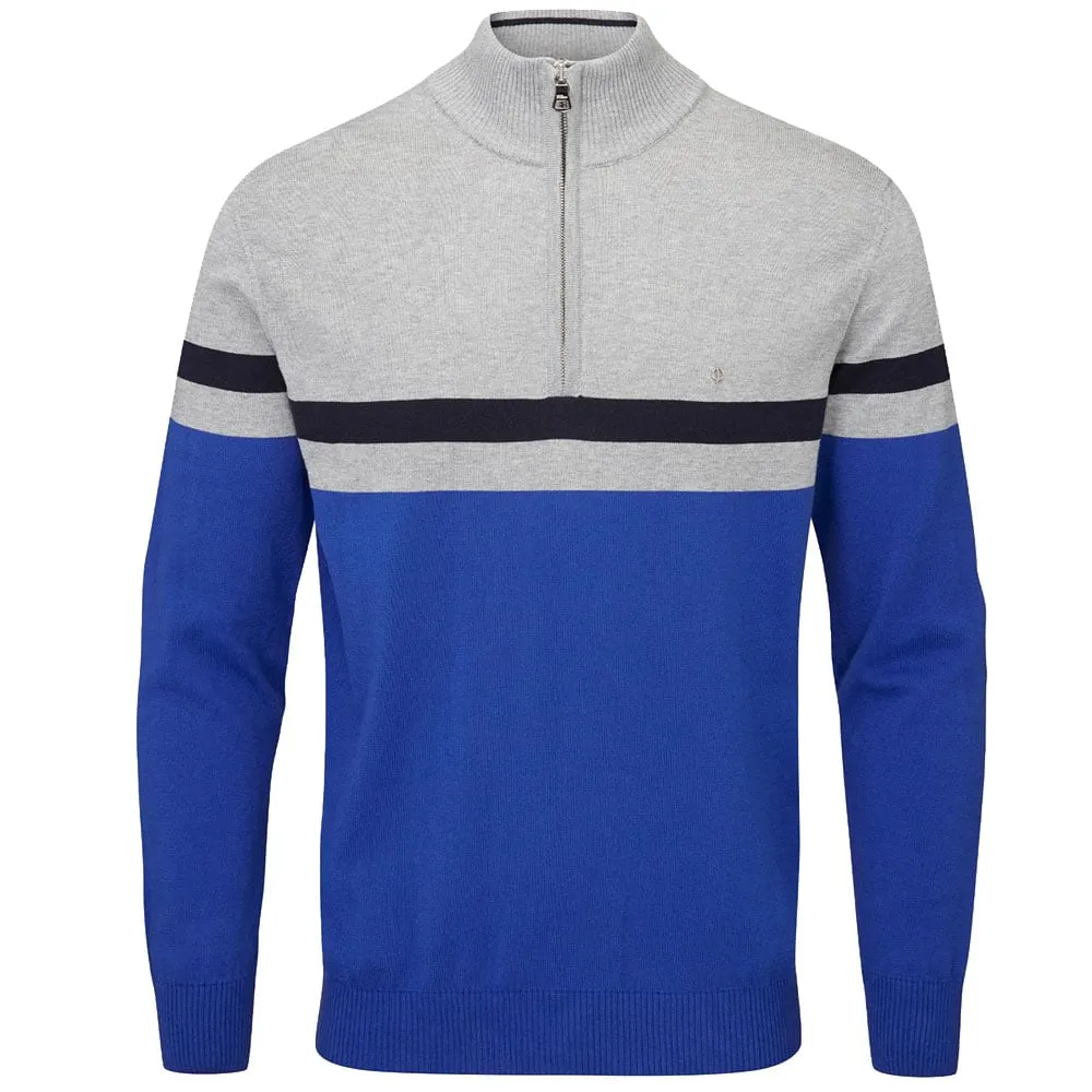 Own Every Step Oscar Jacobson Windsor Pin Knit 1/2 Zip Sweater - Royal Blue/Light Grey