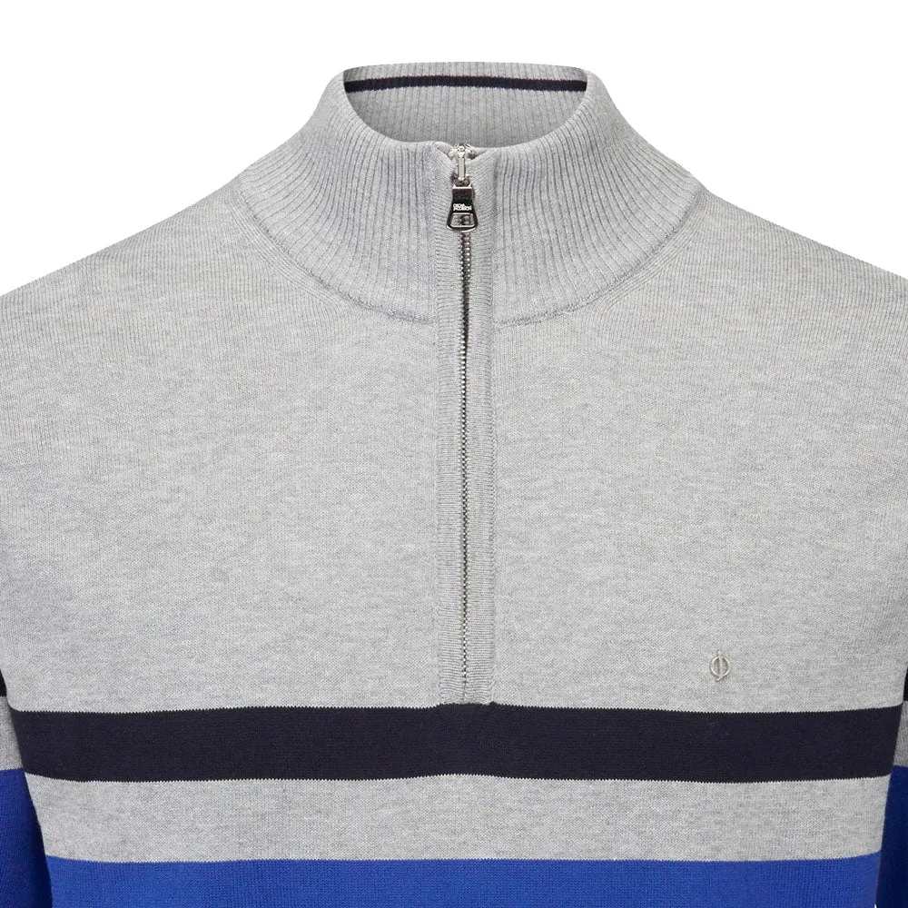 Feel the Energy Oscar Jacobson Windsor Pin Knit 1/2 Zip Sweater - Royal Blue/Light Grey