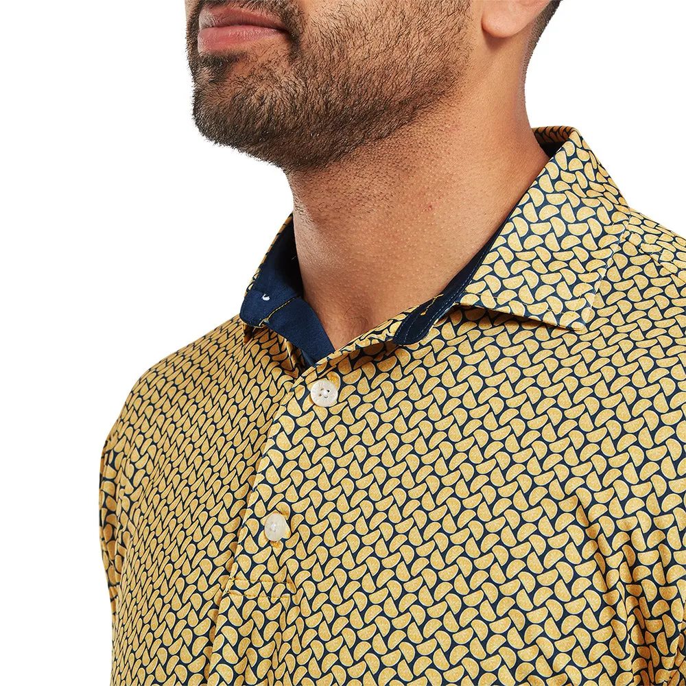 Footjoy Citrus Print Lisle Polo Shirt - Taxi/Navy Game-Changer Footwear