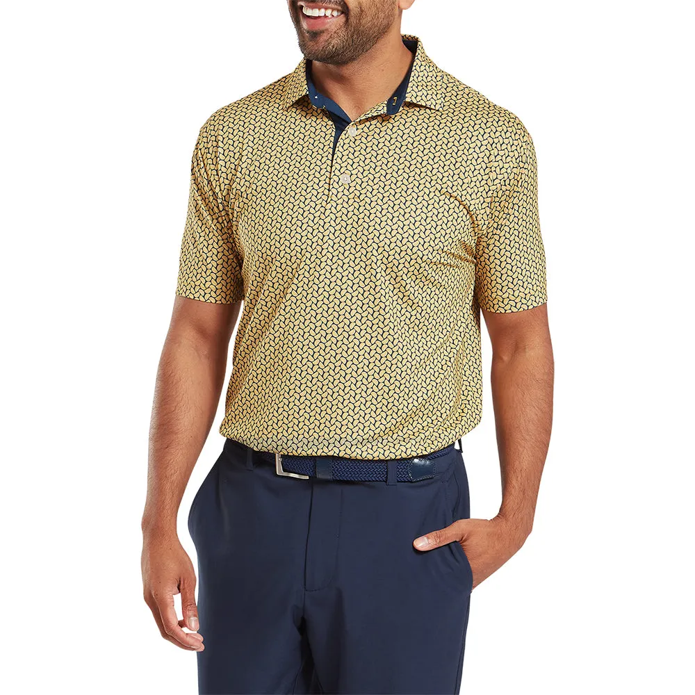 Footjoy Citrus Print Lisle Polo Shirt - Taxi/Navy Stay in Motion Designed to Dominate