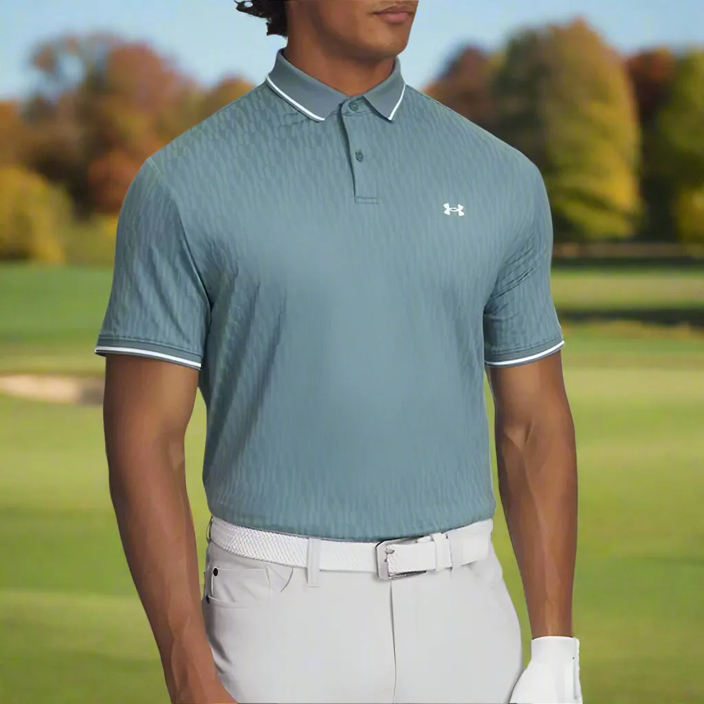 Under Armour Playoff Sport Jacquard Polo Shirt - Jasper Blue/White/White Engineered for Speed Fearlessly You