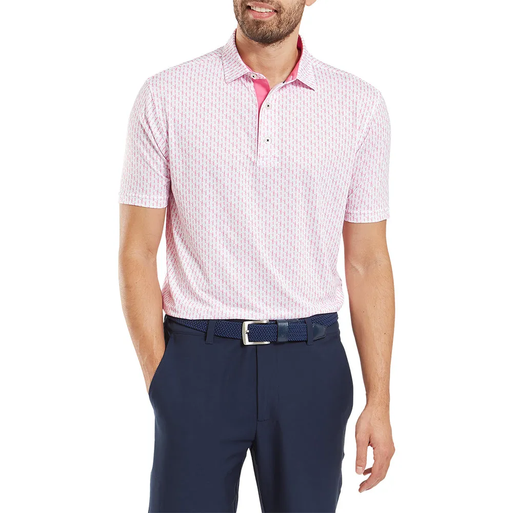 Footjoy Figure Print Lisle Polo Shirt - White/Pink Lemonade Built to Perform