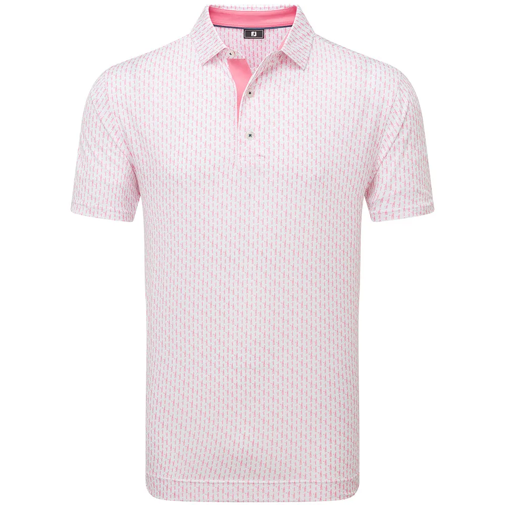 Walk with Power Footjoy Figure Print Lisle Polo Shirt - White/Pink Lemonade