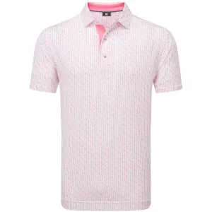 Walk with Power Footjoy Figure Print Lisle Polo Shirt - White/Pink Lemonade
