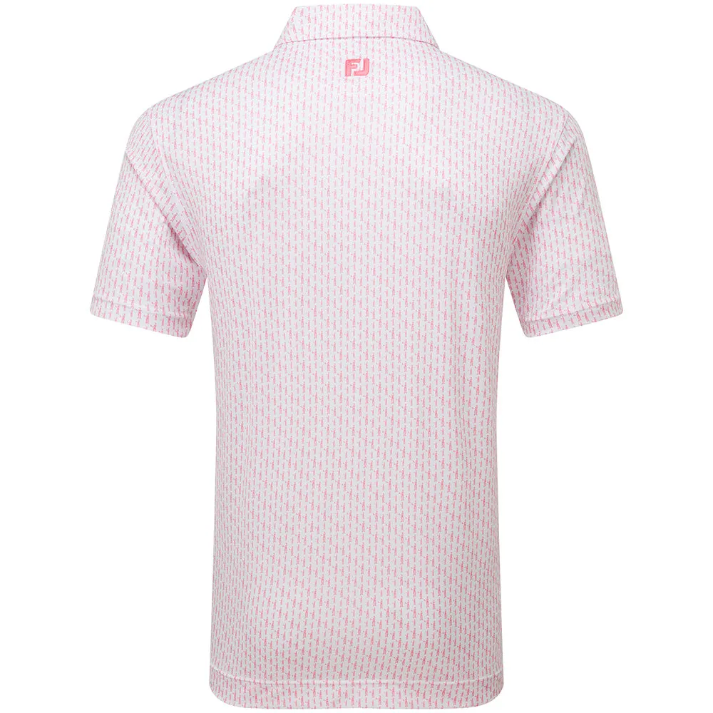 Footjoy Figure Print Lisle Polo Shirt - White/Pink Lemonade Walk Tall Black Friday Deal