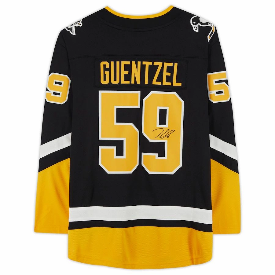 P.Penguins #59 Jake Guentzel Fanatics Authentic Autographed Breakaway 2021 Alternate Jersey Black Stitched American Hockey Jerseys
