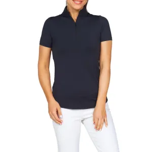 Ibkul Women'S Short Sleeve Zip Mock Neck Polo - Black New Year's Eve Sale