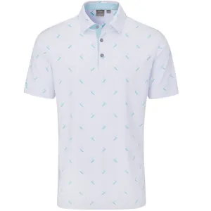 Ping Gold Putter Printed Polo Shirt - White/Aruba Blue Multi Clearance Sale