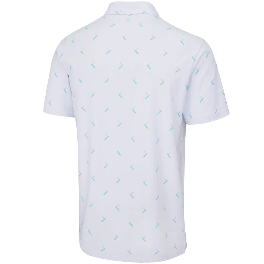 Power Every Step Holiday Sale Ping Gold Putter Printed Polo Shirt - White/Aruba Blue Multi