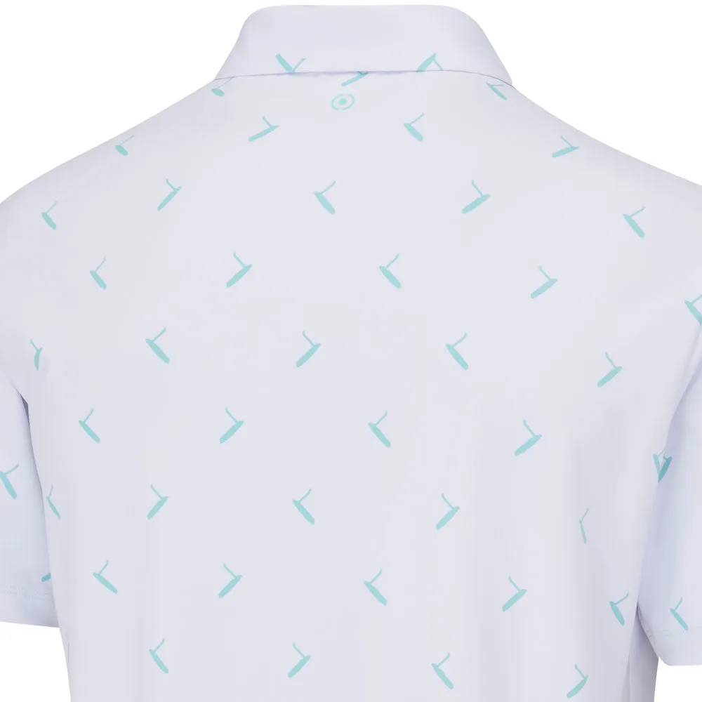 Memorial Day Sale Own Every Step Ping Gold Putter Printed Polo Shirt - White/Aruba Blue Multi