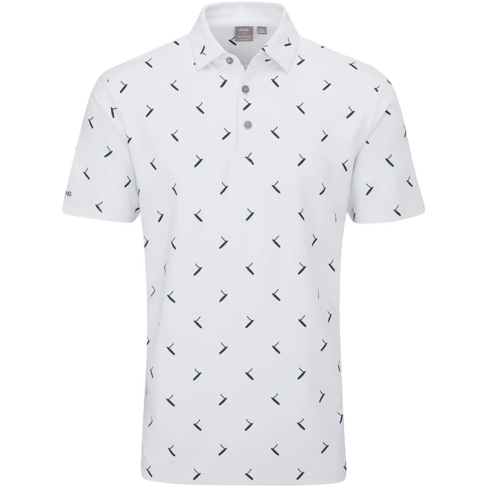 Gear Up and Go Ping Gold Putter Printed Polo Shirt - White/Navy Multi