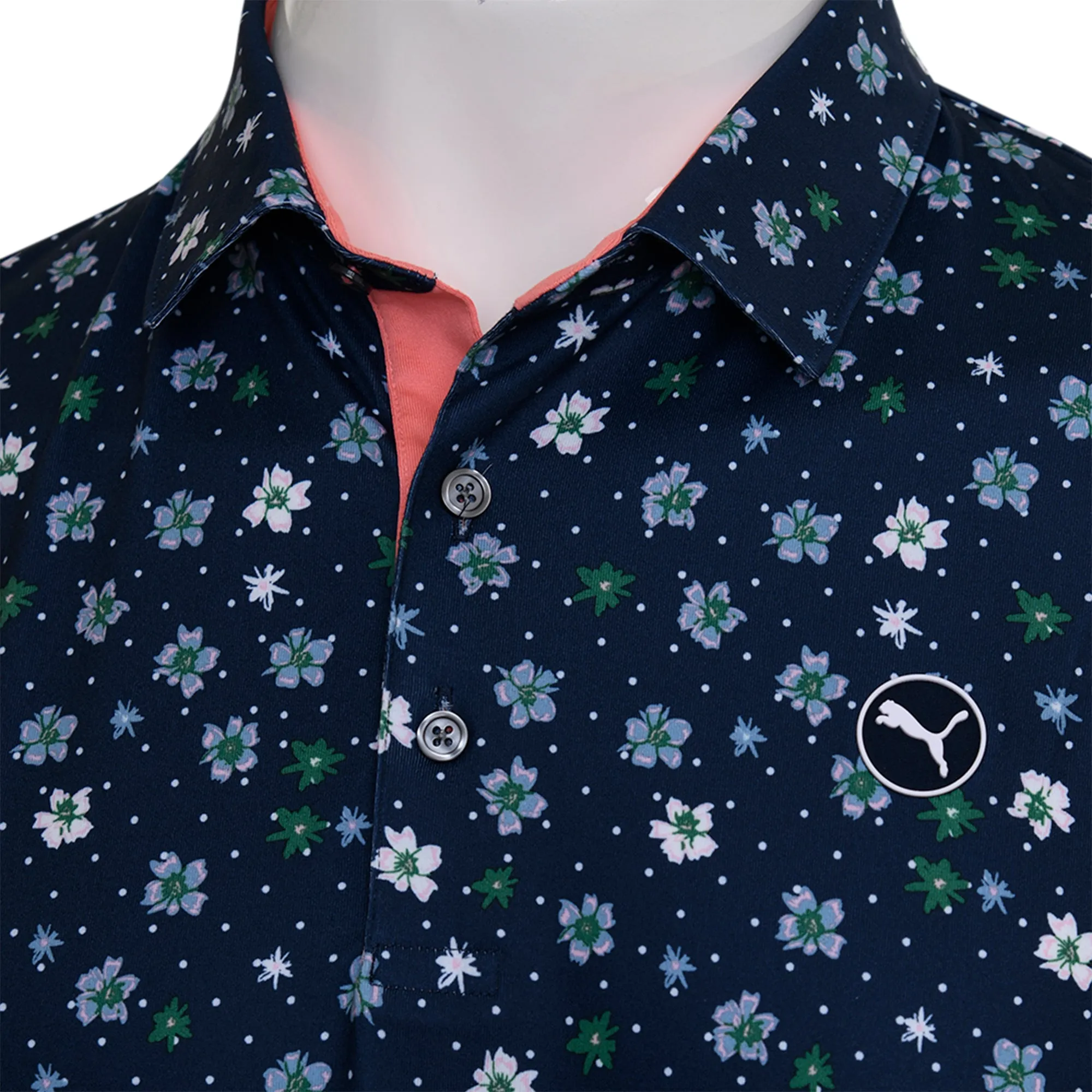 Puma Cloudspun Floral Polo Shirt - Deep Navy/Vine Be Unstoppable Made to Move