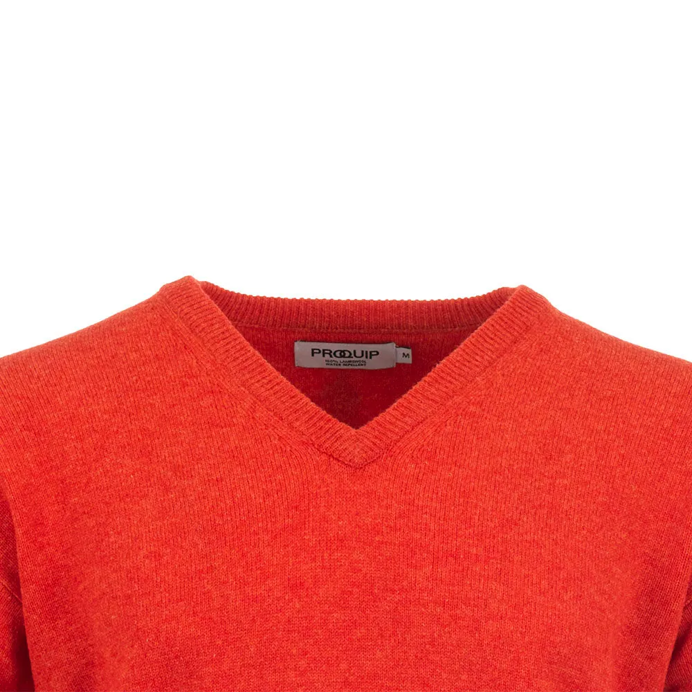 Fearlessly You Proquip Lambswool Water Repellent V Neck Golf Sweater - Inferno