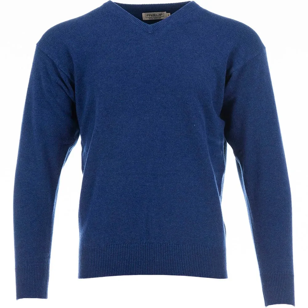 Proquip Lambswool Water Repellent V Neck Golf Sweater - Persian Blue Hit Your Next Level