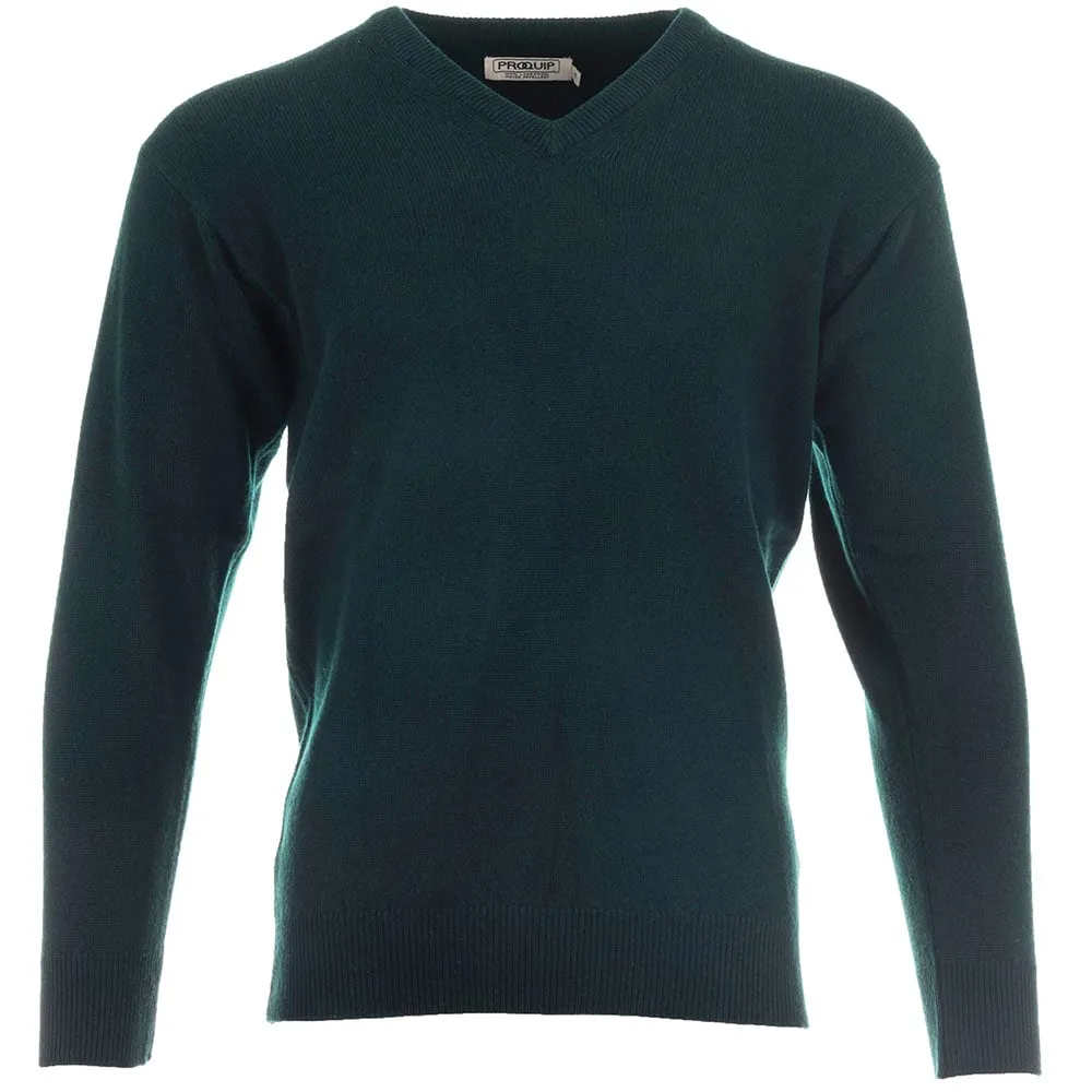 Proquip Lambswool Water Repellent V Neck Golf Sweater - Tartan Green Thanksgiving Day Sale