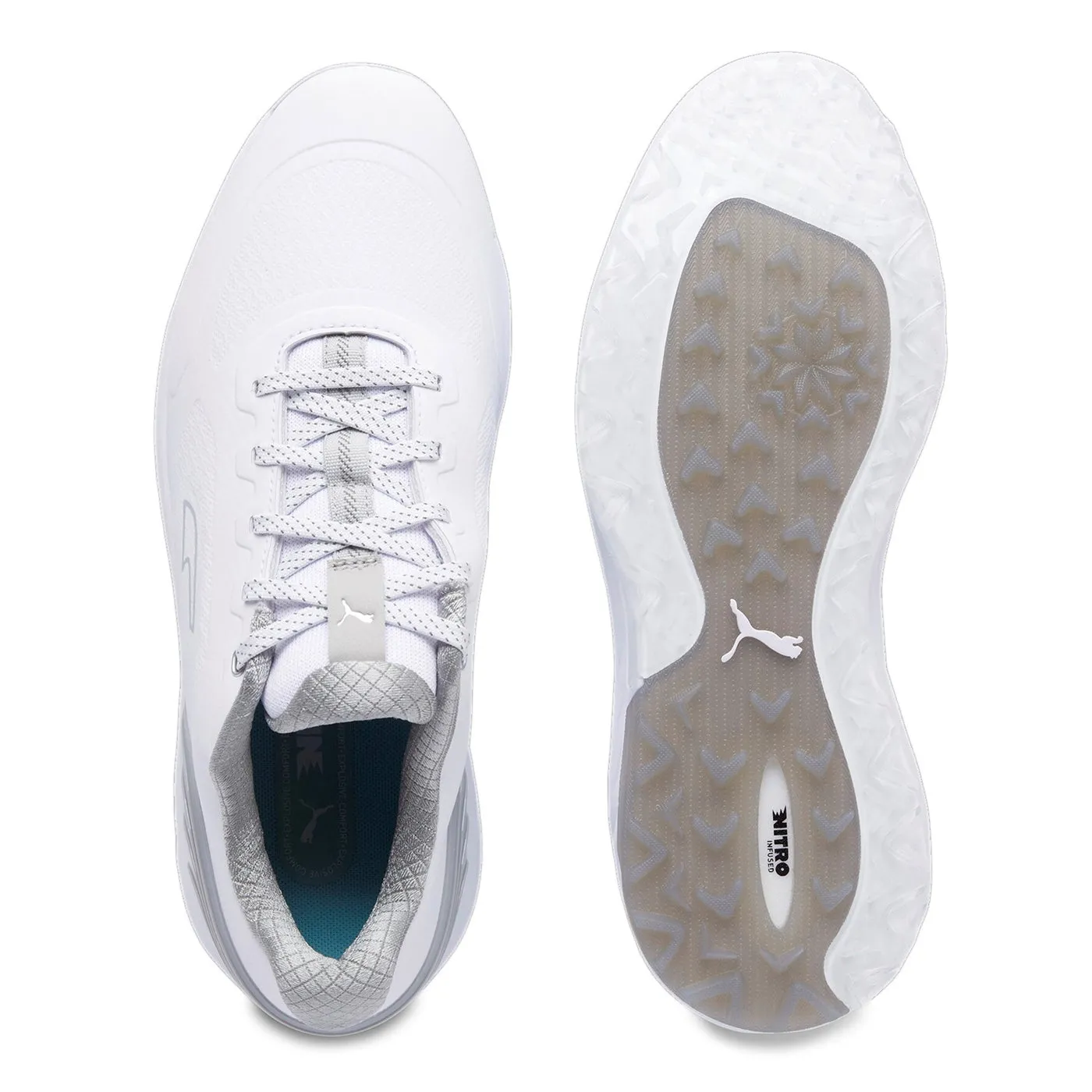 Step Out Boldly Puma Alphacat Nitro Golf Shoes - White/Light Grey/Puma Silver