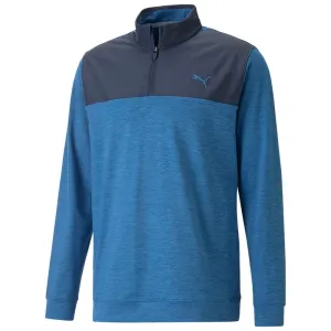 Puma Cloudspun Colour Block 1/4 Zip Pullover - Navy Blazer/Lake Blue Heather Walk Tall