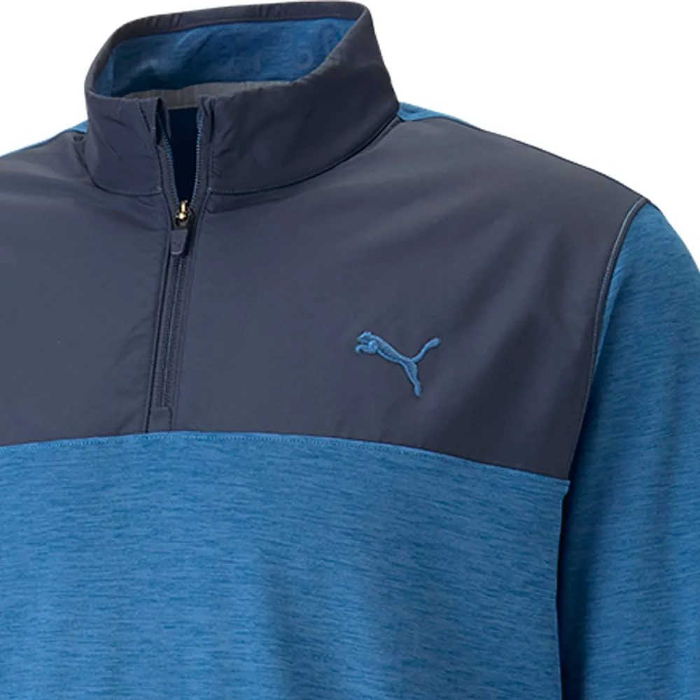 Puma Cloudspun Colour Block 1/4 Zip Pullover - Navy Blazer/Lake Blue Heather Black Friday Offer