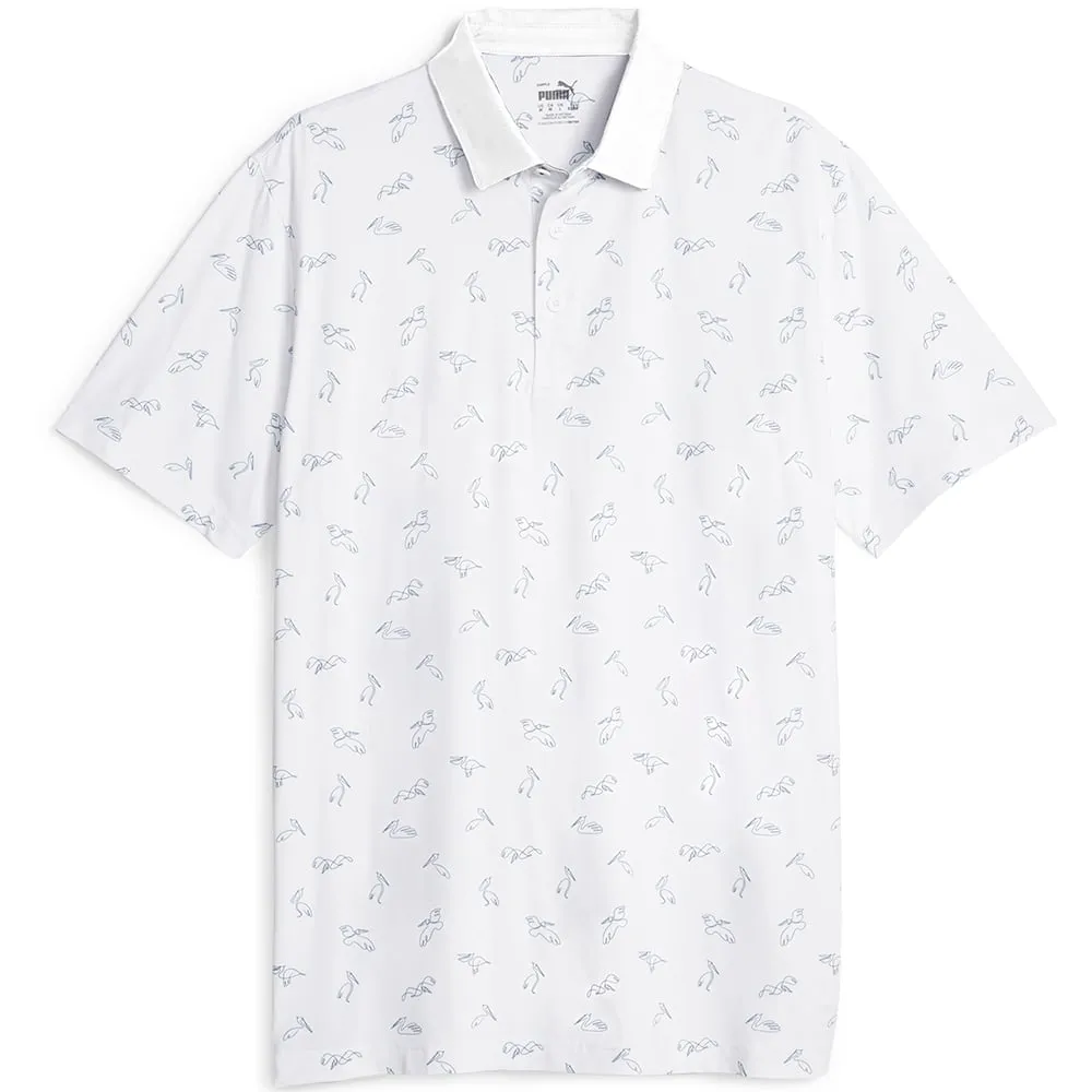 Step Into Strength Puma Cloudspun Echo Polo Shirt - White Glow/Navy Blazer