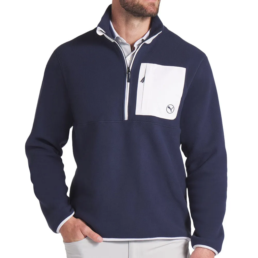 Chase What Moves You Puma Fleece 1/4 Zip Sweater - Deep Navy/White Glow