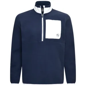 Puma Fleece 1/4 Zip Sweater - Deep Navy/White Glow Sweetest Day Sale