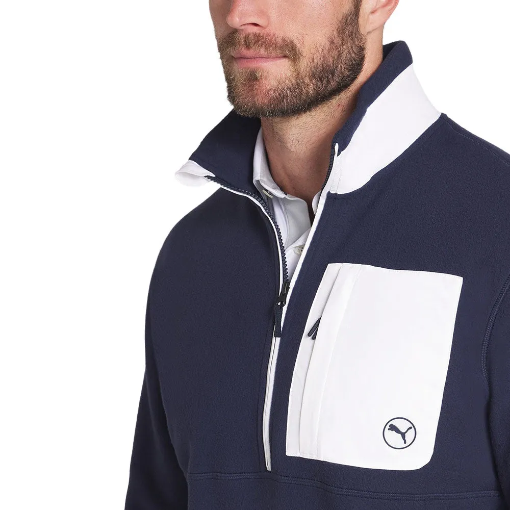 Lead with Style Halloween Sale Puma Fleece 1/4 Zip Sweater - Deep Navy/White Glow