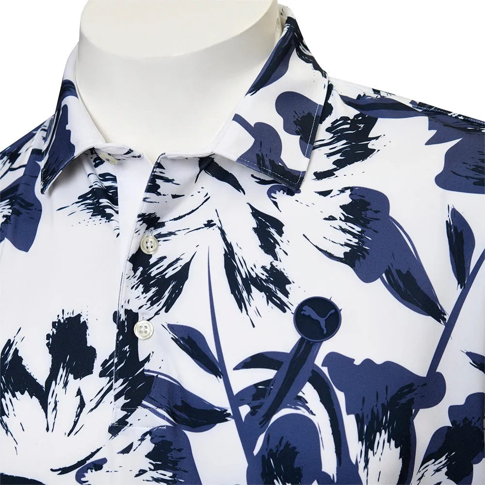 Puma Mattr Broken Flower Polo Shirt - White Glow/Blue Crystal Own the Moment
