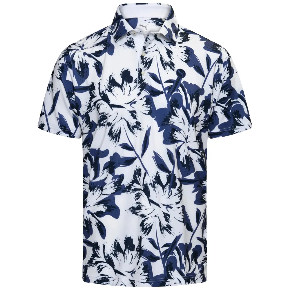 Puma Mattr Broken Flower Polo Shirt - White Glow/Blue Crystal Black Friday Sale Independence Day Sale