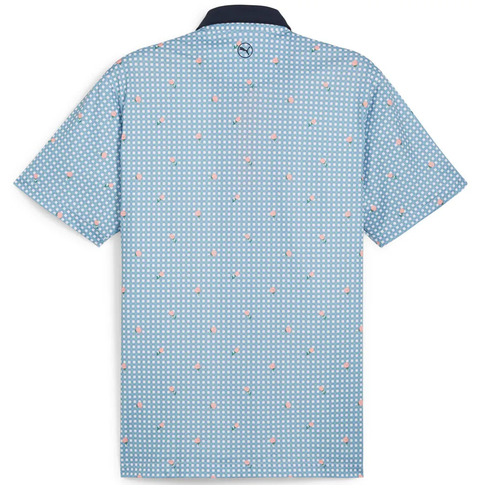 Puma Pique Gingham Solid Polo Shirt - White Glow/Zen Blue Footwear for the Fearless Rise Every Time