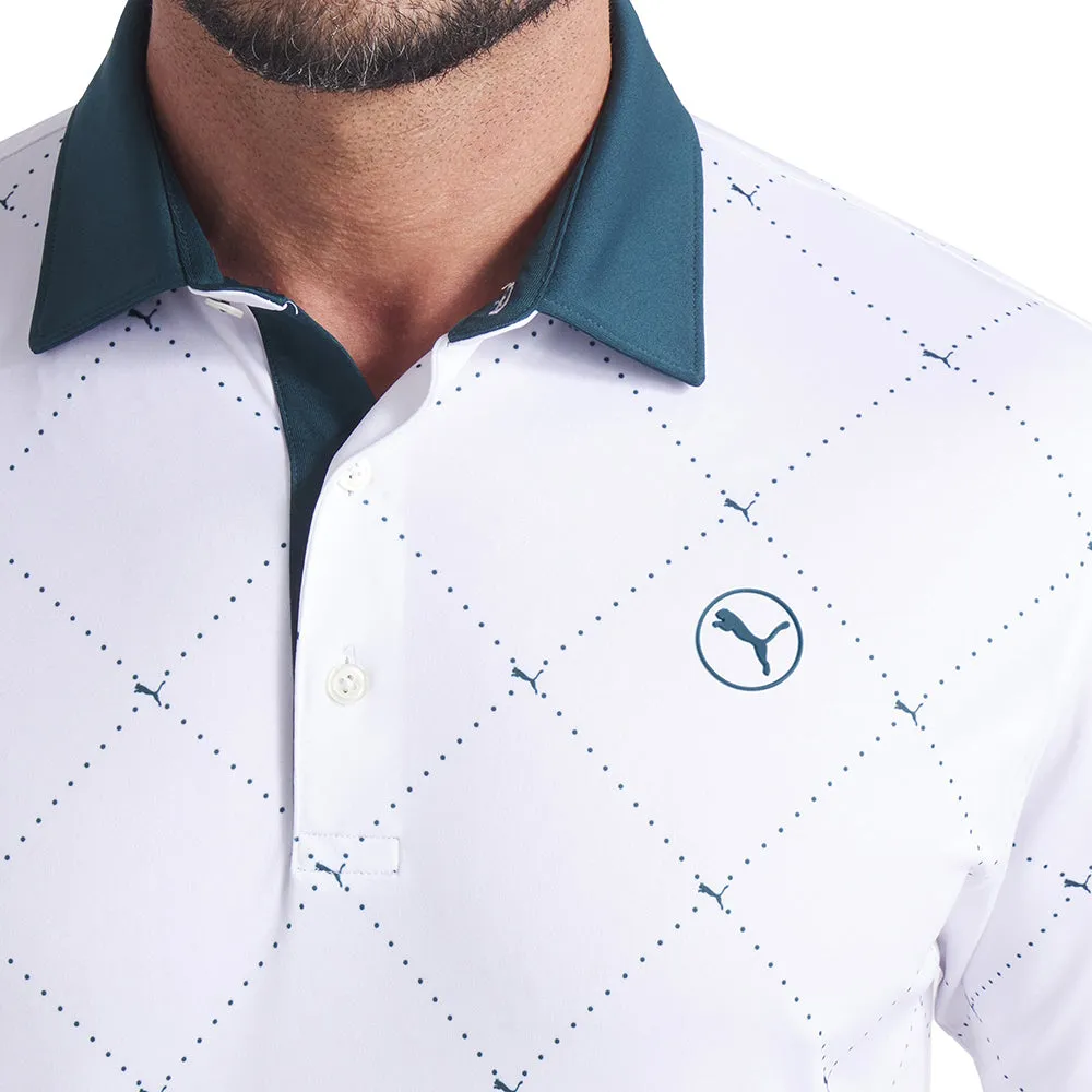 Keep Going Strong Loud Looks, Smooth Moves Puma Pure 2.0 Argyle Polo Shirt - White Glow/Green Terrain