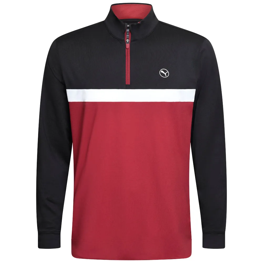 Step Out Boldly Hit Your Next Level Puma Pure Colorblock 1/4 Zip Sweater - Puma Black/Intense Red