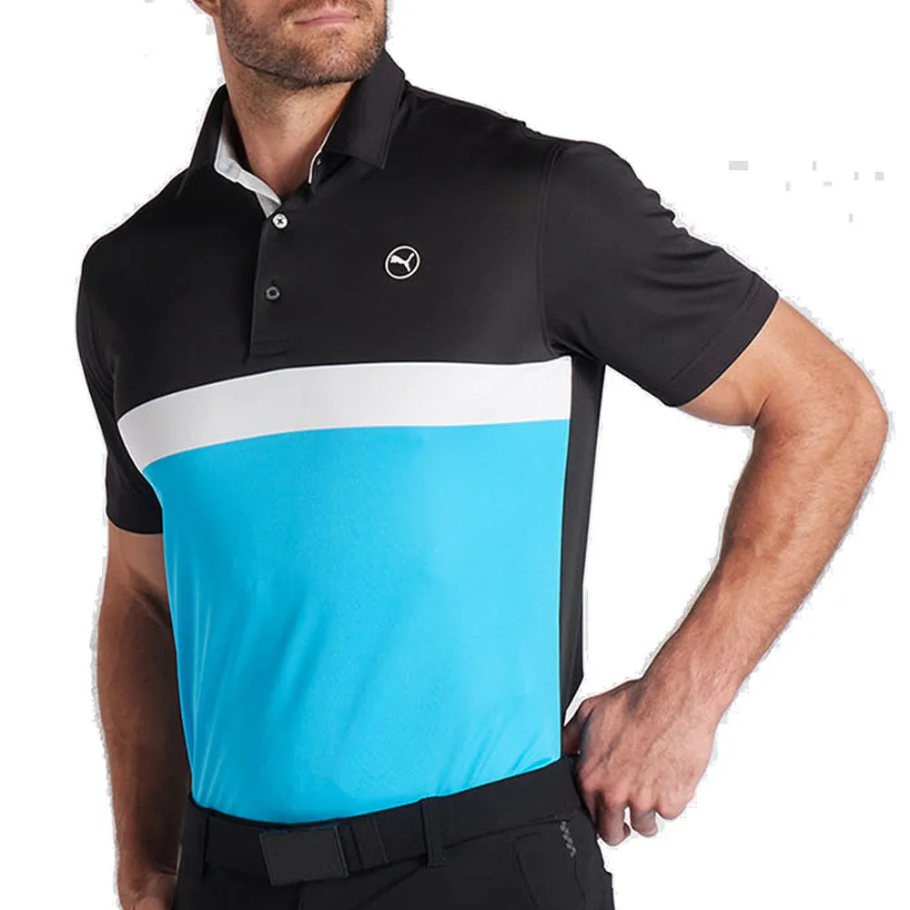 Power Every Step Built to Perform Puma Pure Colorblock Polo Shirt - Black/Aqua Blue