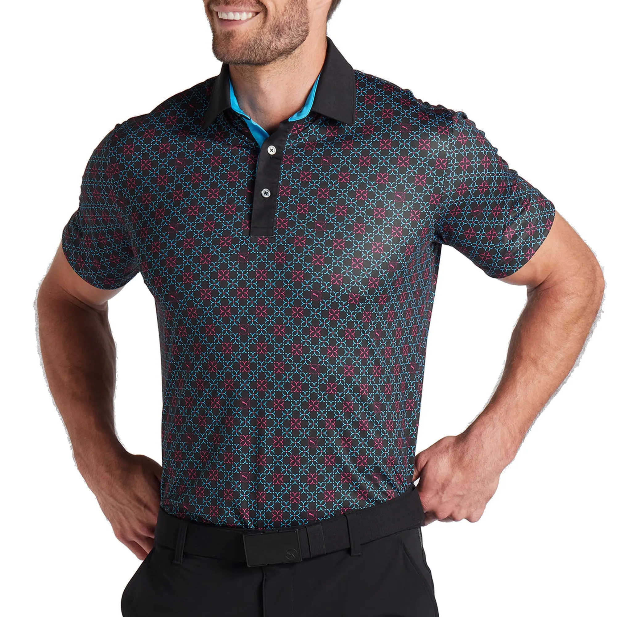 Affordable No Limits, Just Style Puma Pure Monogram Polo Shirt - Black/Aqua Blue